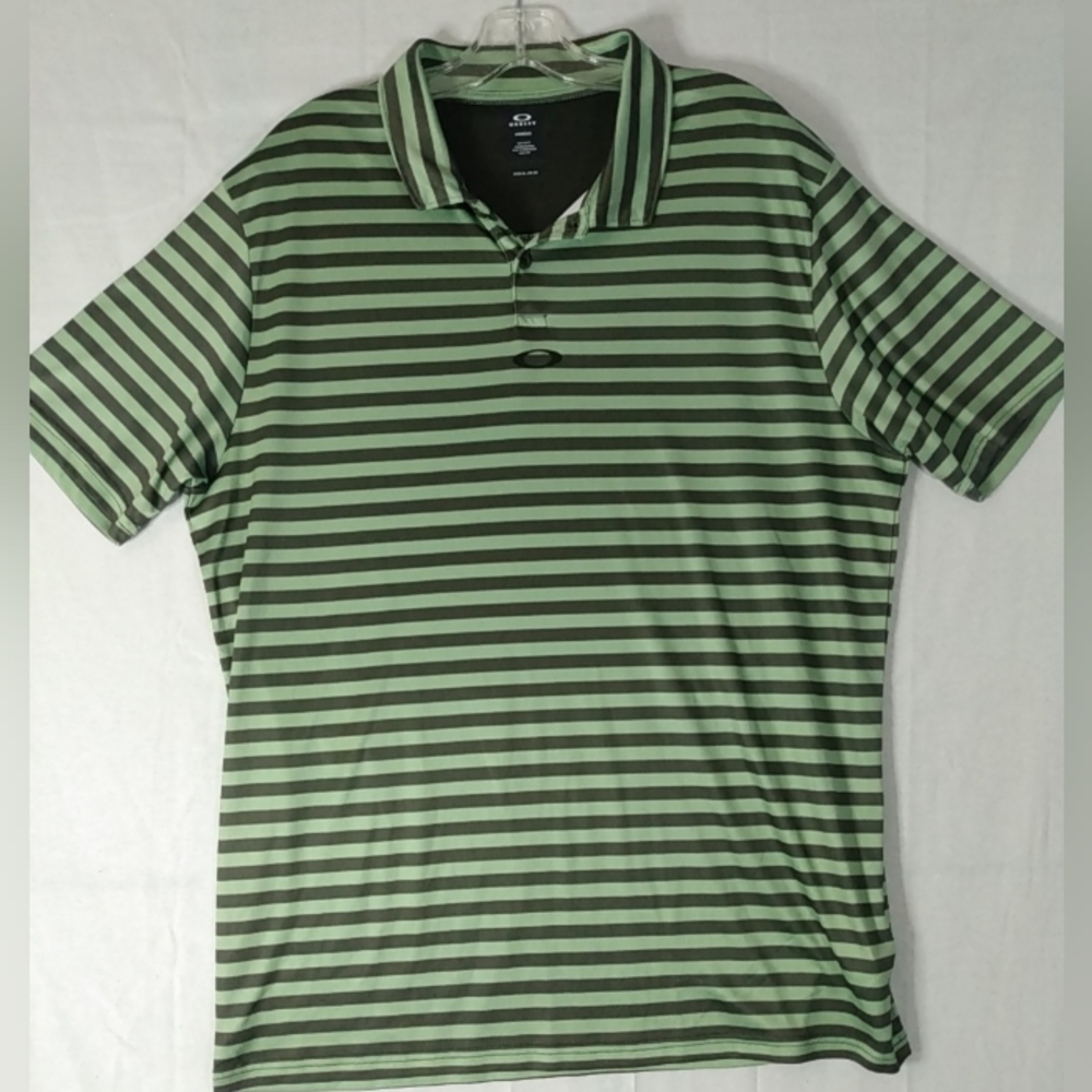 Oakley Hydrolix Polo Golf Shirt Men's XL Regular Fit Green Striped Logos